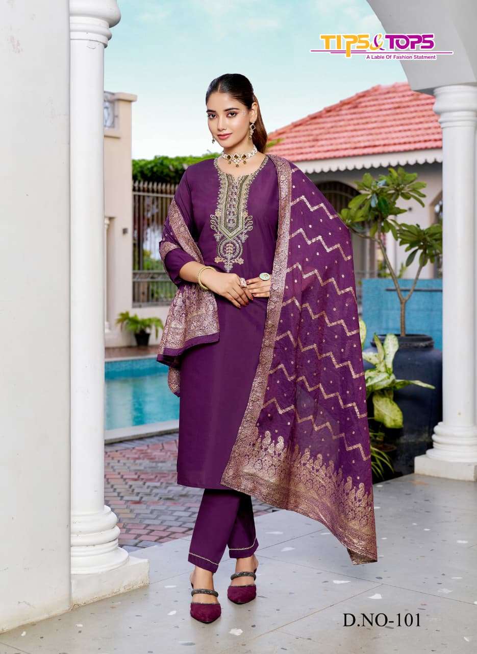 MAAHI BY TIPS & TOPS IN PREMIUM VISCOS ROMAN SILK WITH HEAVY EMBROIDERY WORK 