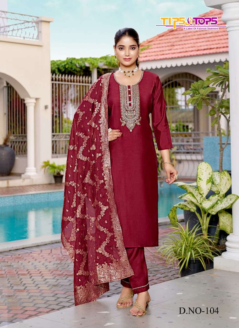 MAAHI BY TIPS & TOPS IN PREMIUM VISCOS ROMAN SILK WITH HEAVY EMBROIDERY WORK 