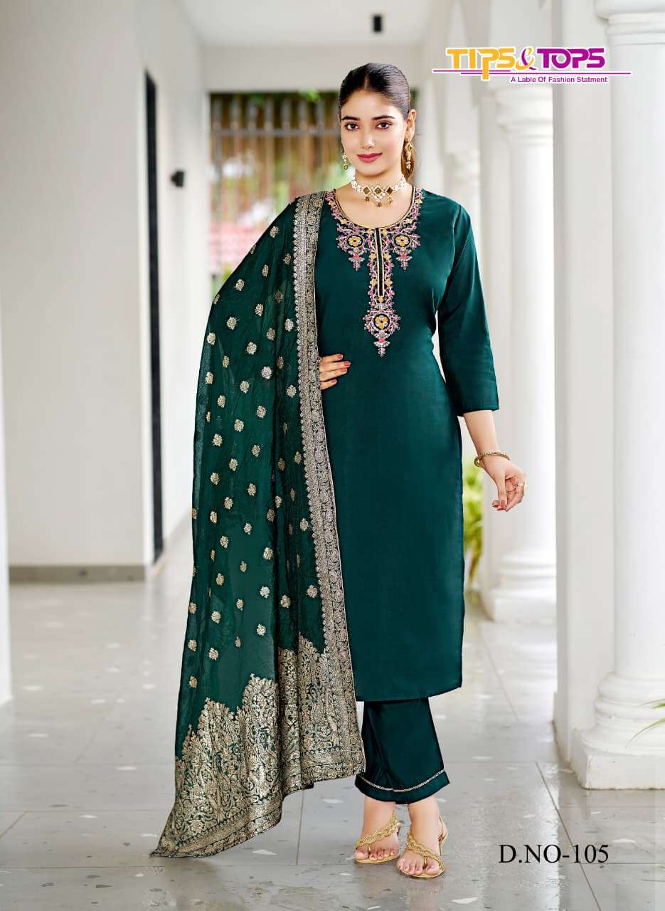 MAAHI BY TIPS & TOPS IN PREMIUM VISCOS ROMAN SILK WITH HEAVY EMBROIDERY WORK 