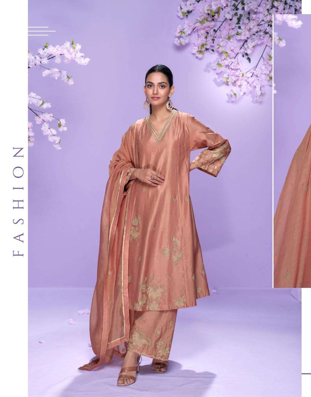 MAUSAM BY SAYURI DESIGNER IN REAL ROMAN SILK LONG CUT TOP WITH PLAZZO PANT AND EMBROIDERED 