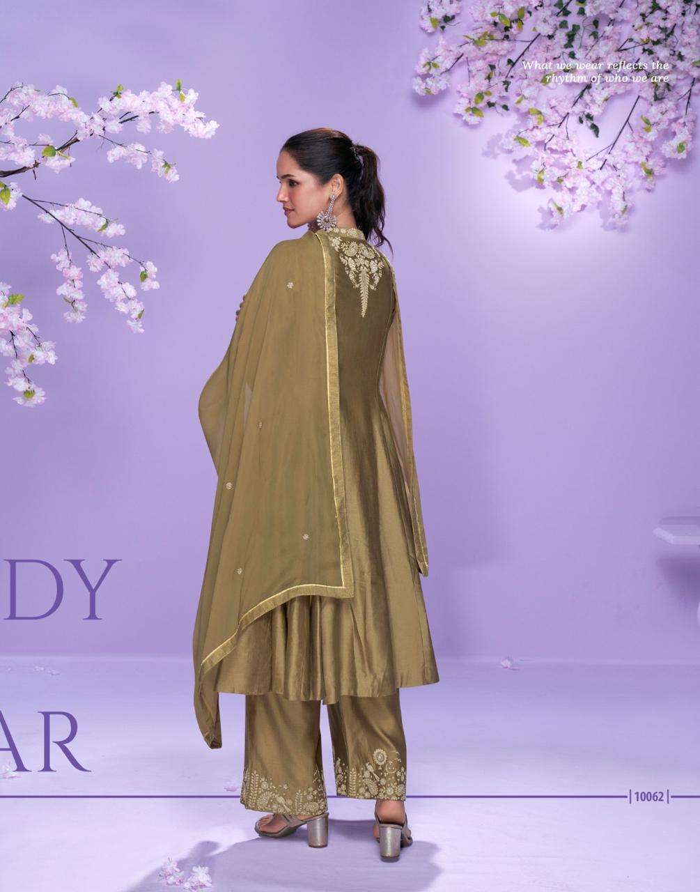 MAUSAM BY SAYURI DESIGNER IN REAL ROMAN SILK LONG CUT TOP WITH PLAZZO PANT AND EMBROIDERED 