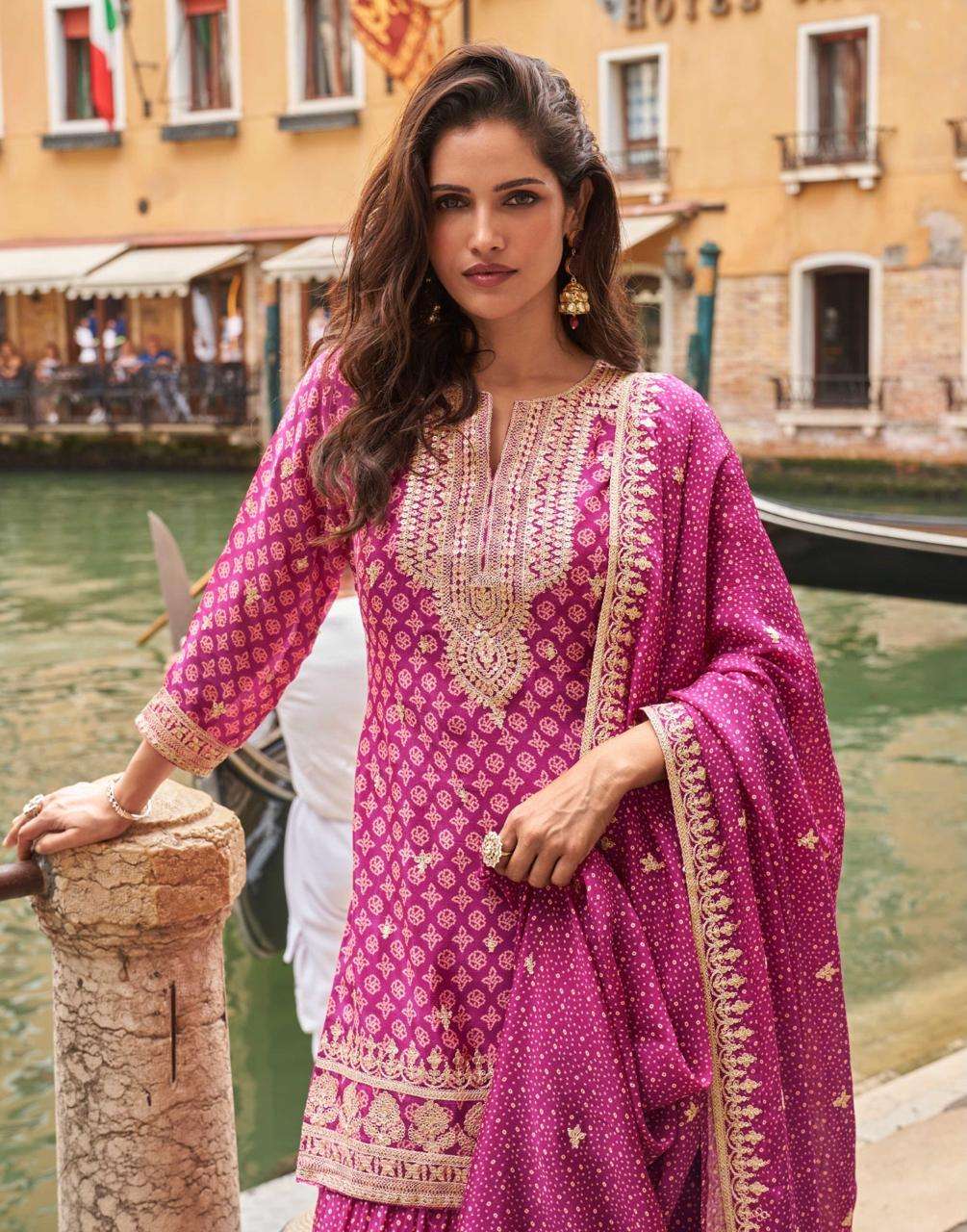 MEENA BY SAYURI DESIGNER IN REAL PREMIUM CHINON SILK WITH EMBROIDERED WORK 