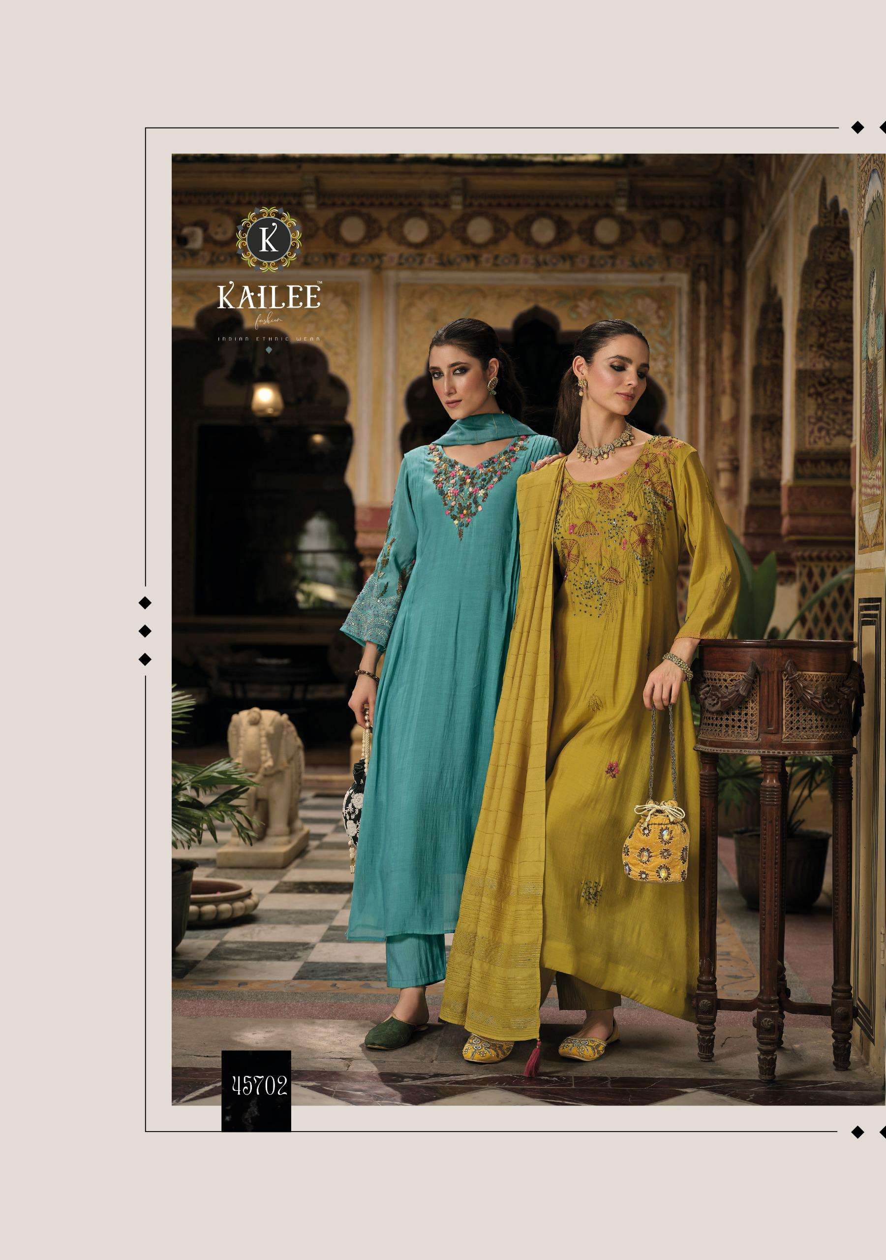 MEHER BY KAILEE FASHION IN PURE MUL CHANDERI VISCOUSE DESGINER FANCY KANTHA HANDWORK 