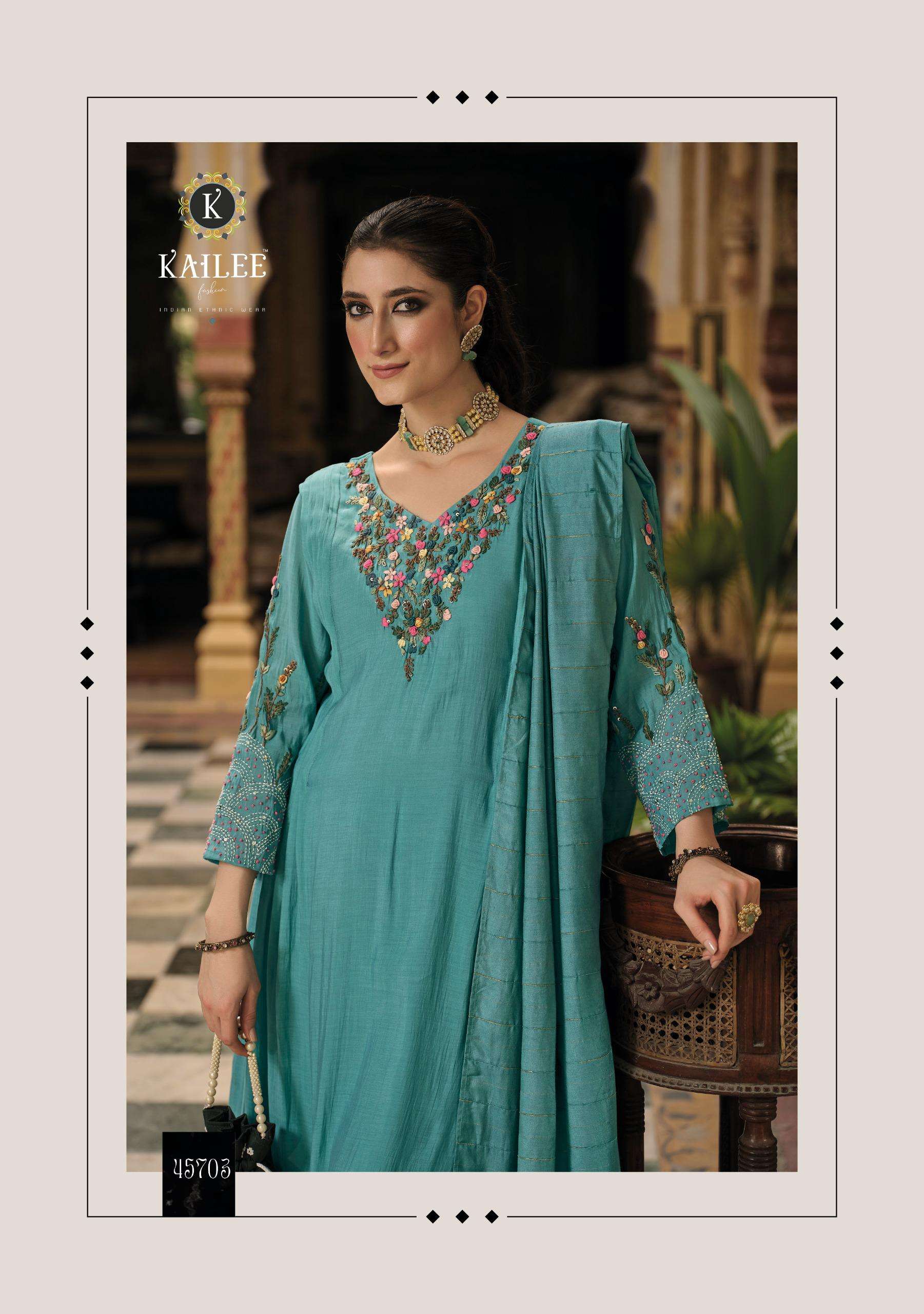 MEHER BY KAILEE FASHION IN PURE MUL CHANDERI VISCOUSE DESGINER FANCY KANTHA HANDWORK 