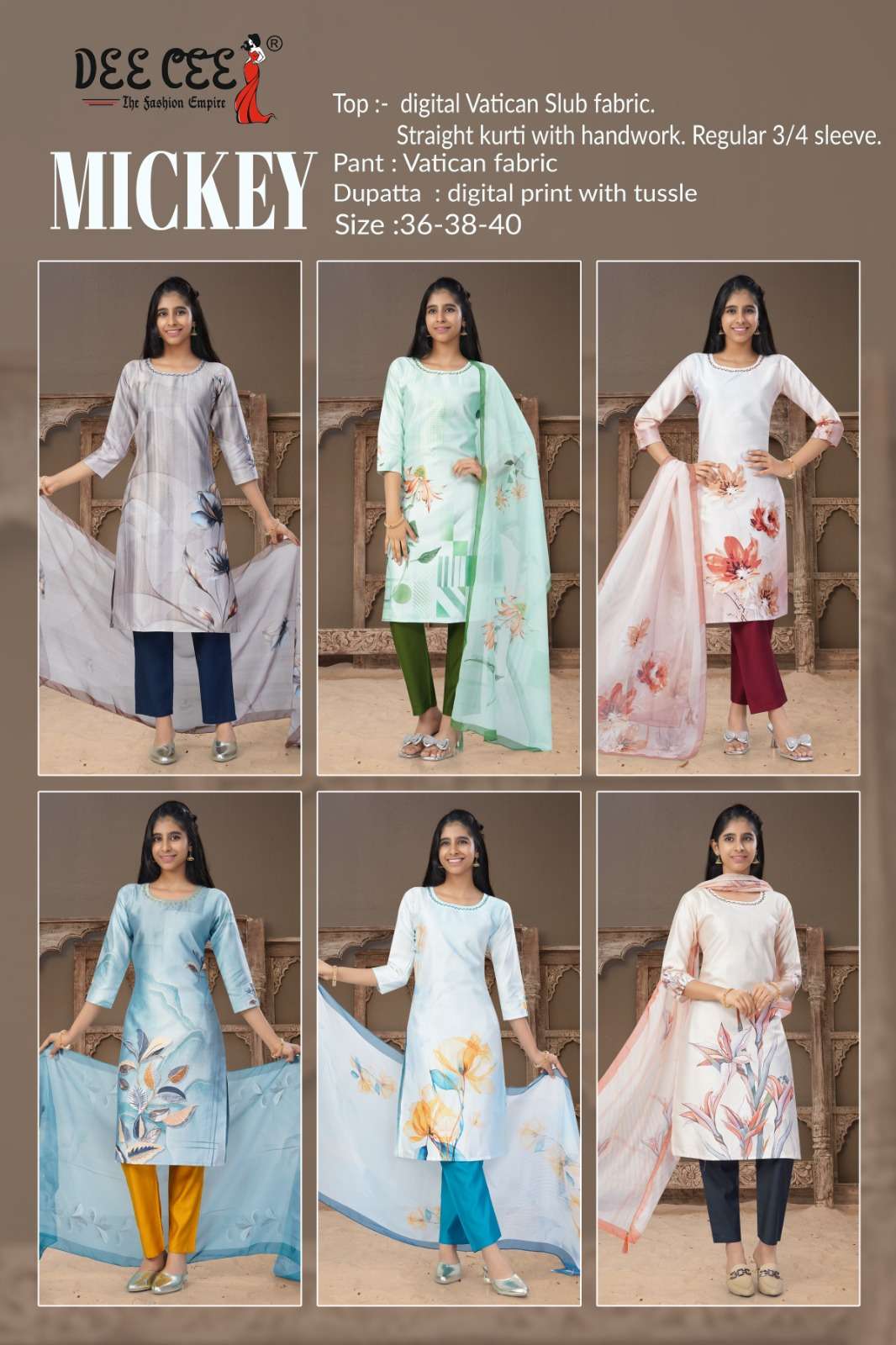 MICKEY BY DEECEE IN DIGITAL VATICAN SLUB FABRIC STRAIGHT KURTI WITH HANDWORK 