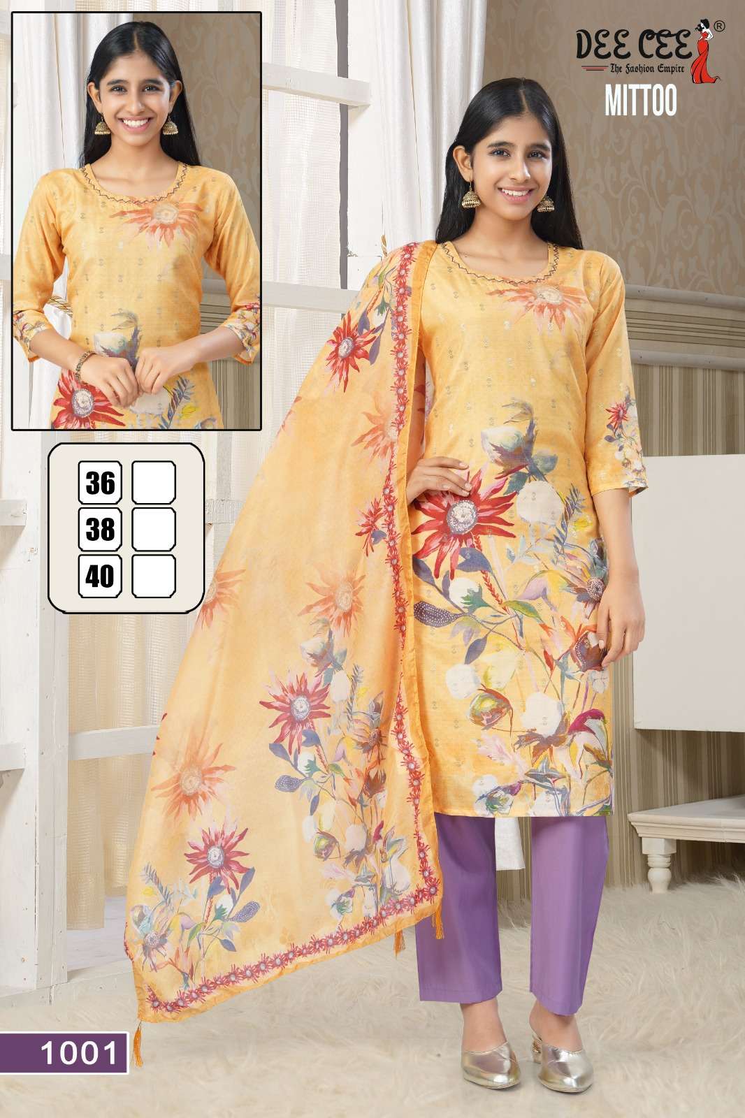MITTOO BY DEECEE IN DIGITAL CHANDERI SILK STRAIGHT KURTI WITH INNER AND HANDWORK 