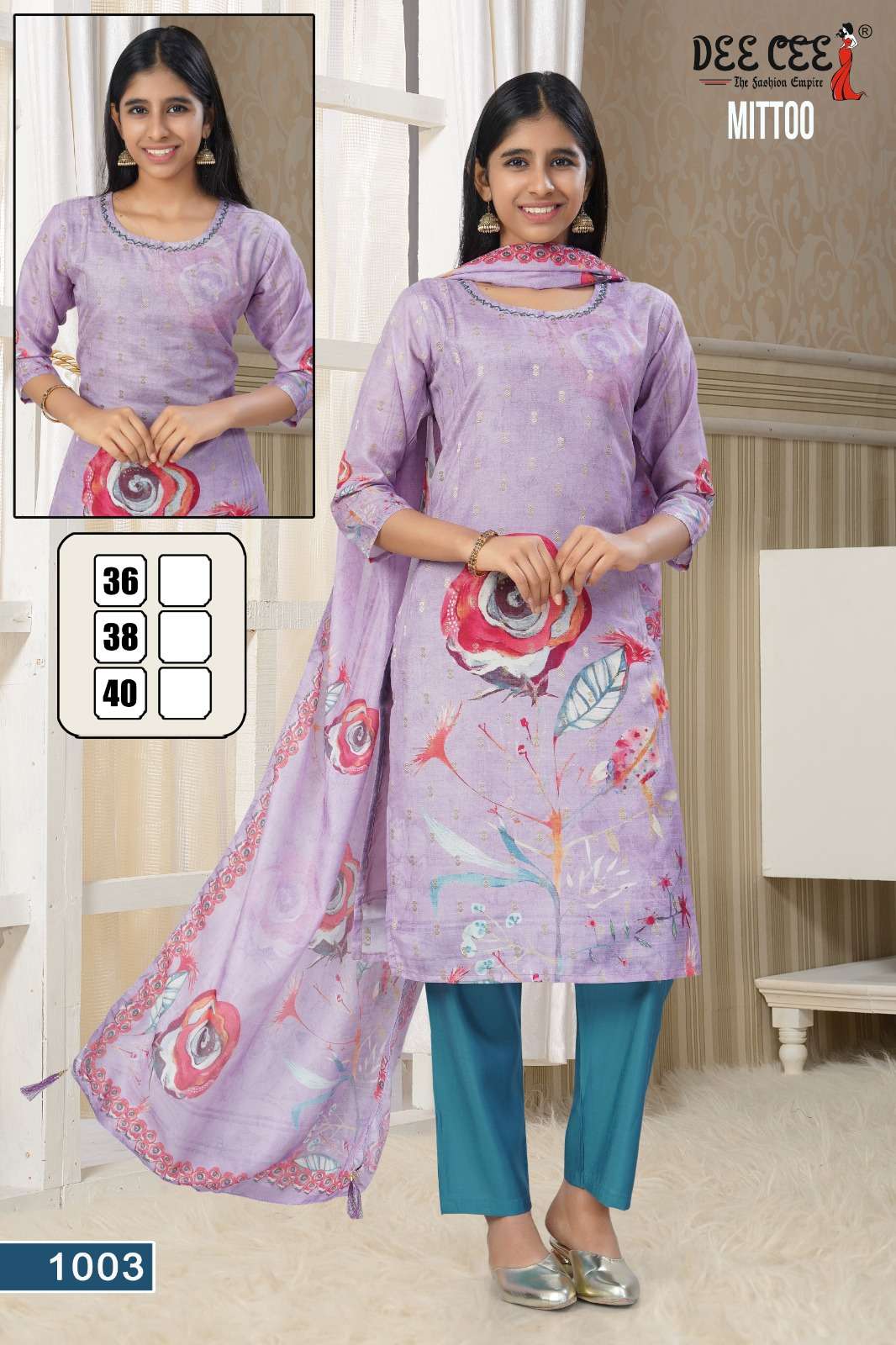 MITTOO BY DEECEE IN DIGITAL CHANDERI SILK STRAIGHT KURTI WITH INNER AND HANDWORK 