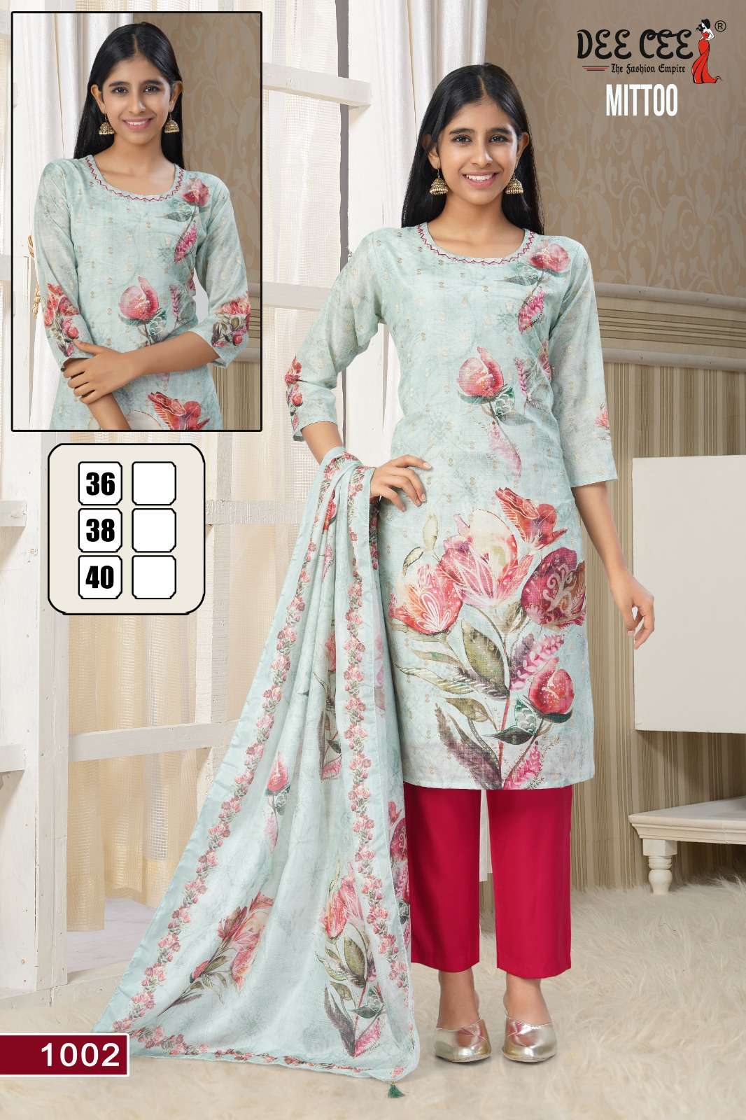 MITTOO BY DEECEE IN DIGITAL CHANDERI SILK STRAIGHT KURTI WITH INNER AND HANDWORK 