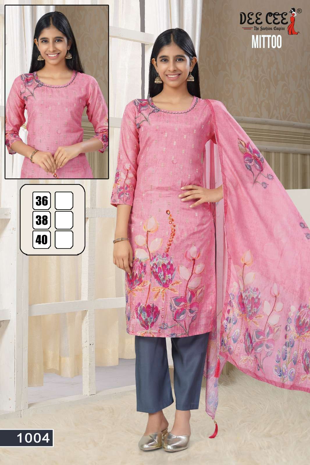 MITTOO BY DEECEE IN DIGITAL CHANDERI SILK STRAIGHT KURTI WITH INNER AND HANDWORK 