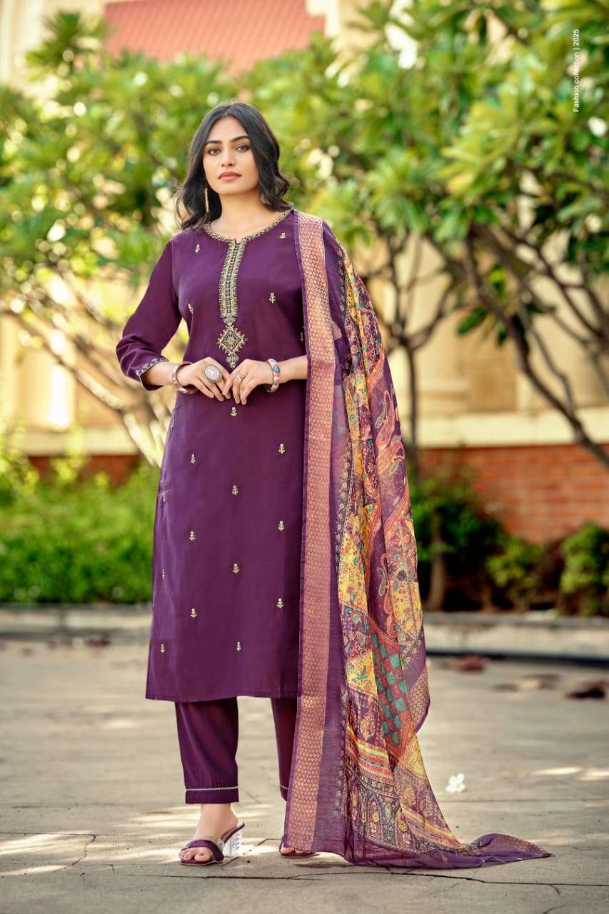 MOHEY VOL-2 BY OSSM IN VISCOS ROMAN SILK WITH HEAVY EMBROIDERY AND PANT POCKET 