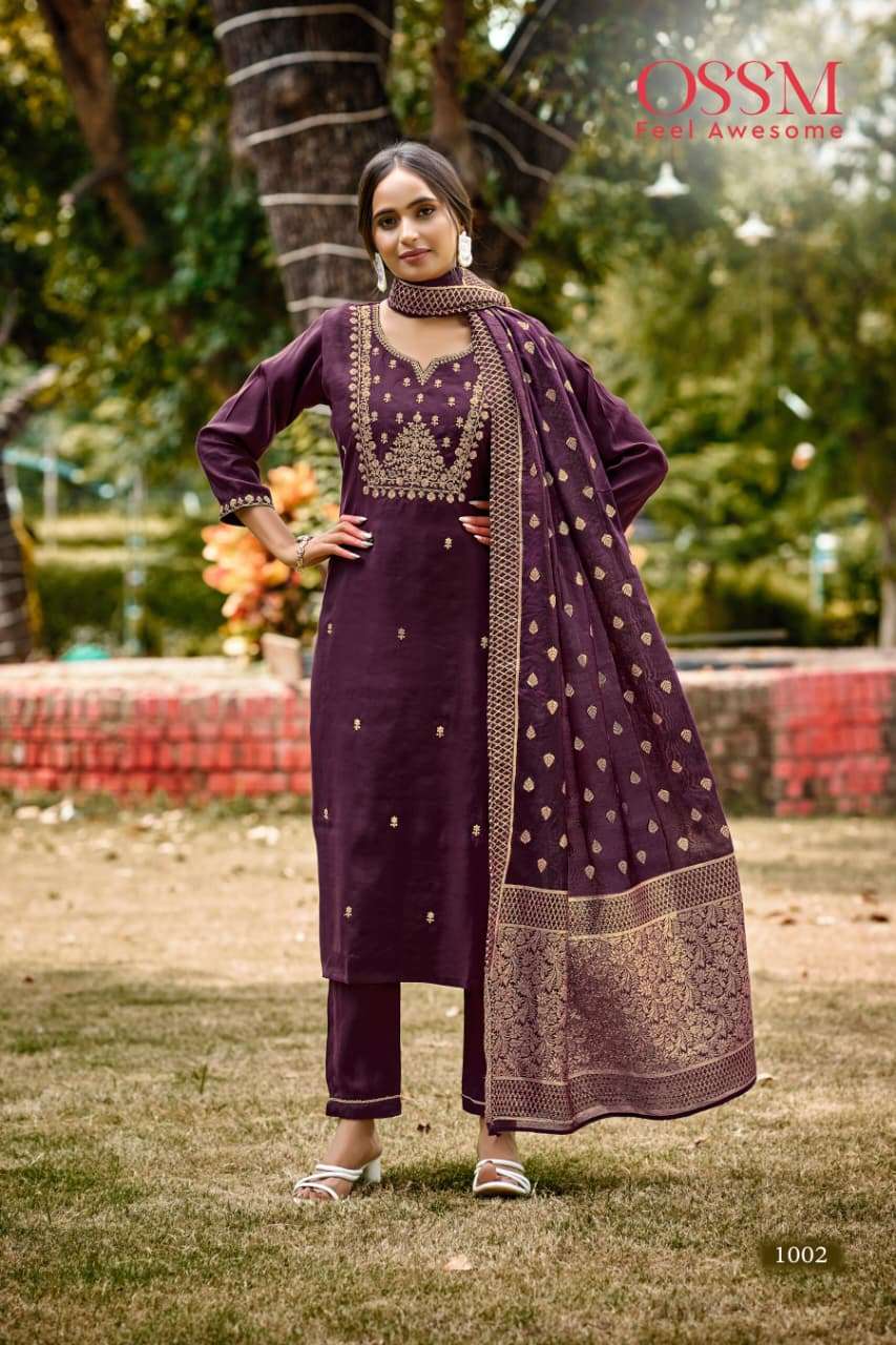 MONALISA VOL-6 BY OSSM PREMIUM VISCOSE ROMAN SLUB HEAVY EMBROIDERY WORK KURTI PANT WITH DUPATTA 