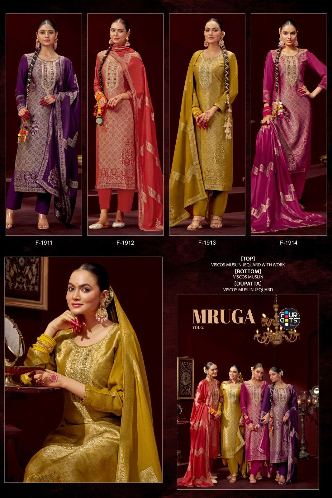 MRUGA VOL-2 BY FOURDOTS IN VISCOS MUSLIN JACQUARDS WITH WORK AND DUPATTA 