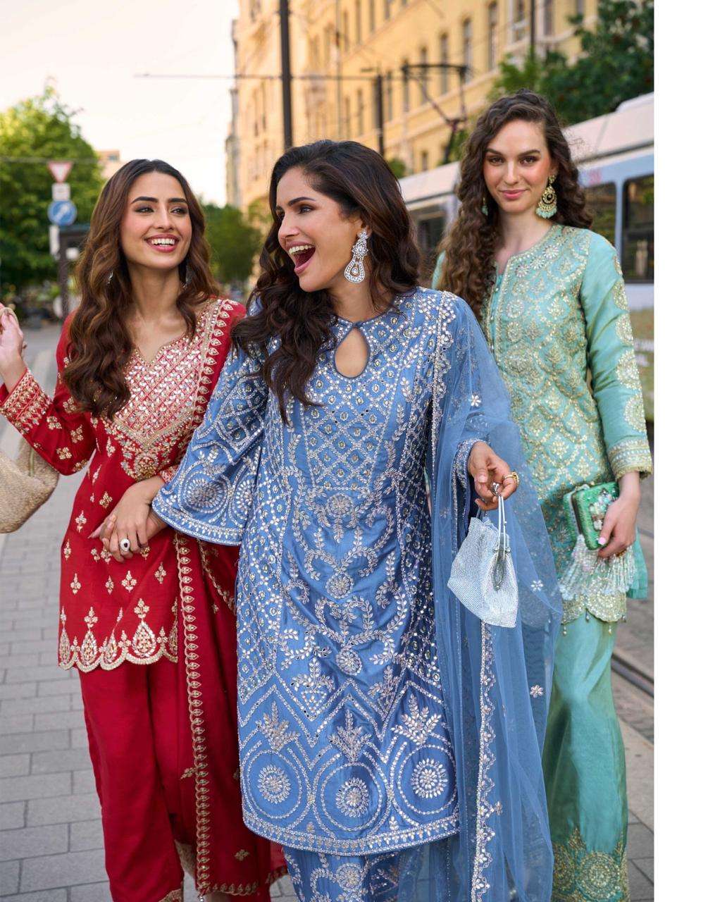 MUMTAZ BY SAYURI DESIGNER IN PREMIUM SIMAR SILK WITH HEAVY EMBROIDERED TOP & PLAZZO PANT 