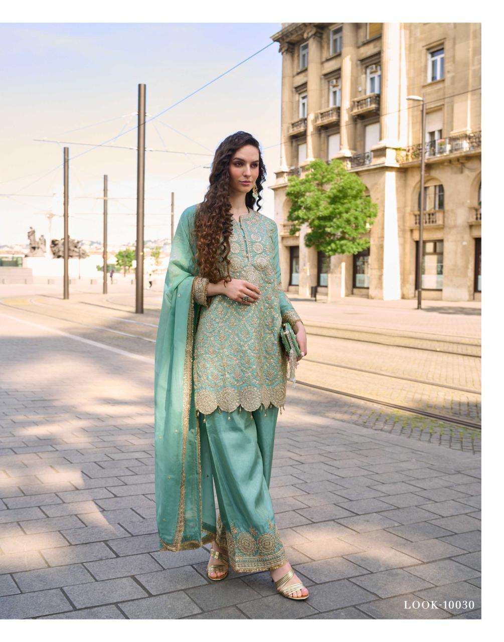 MUMTAZ BY SAYURI DESIGNER IN PREMIUM SIMAR SILK WITH HEAVY EMBROIDERED TOP & PLAZZO PANT 