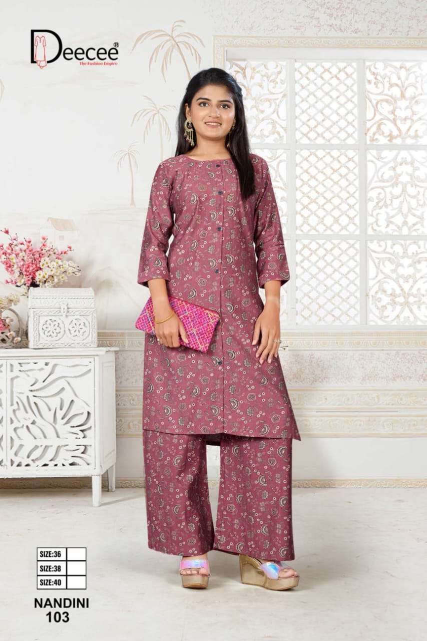 NANDINI BY DEECEE IN VATICAN PRINT FABRIC STRAIGHT KURTI WITH PANEL BUTTON PATTI 