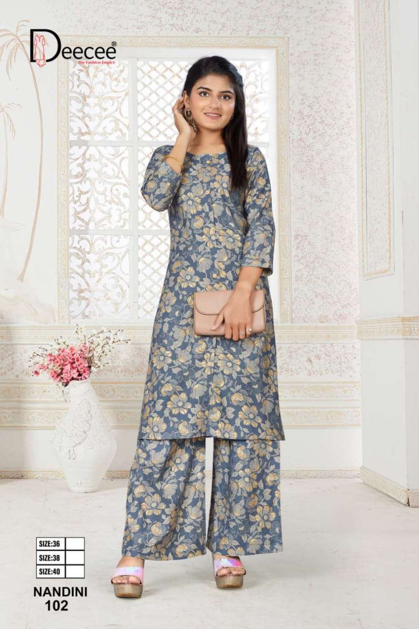 NANDINI BY DEECEE IN VATICAN PRINT FABRIC STRAIGHT KURTI WITH PANEL BUTTON PATTI 