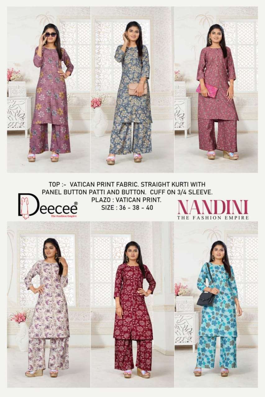 NANDINI BY DEECEE IN VATICAN PRINT FABRIC STRAIGHT KURTI WITH PANEL BUTTON PATTI 