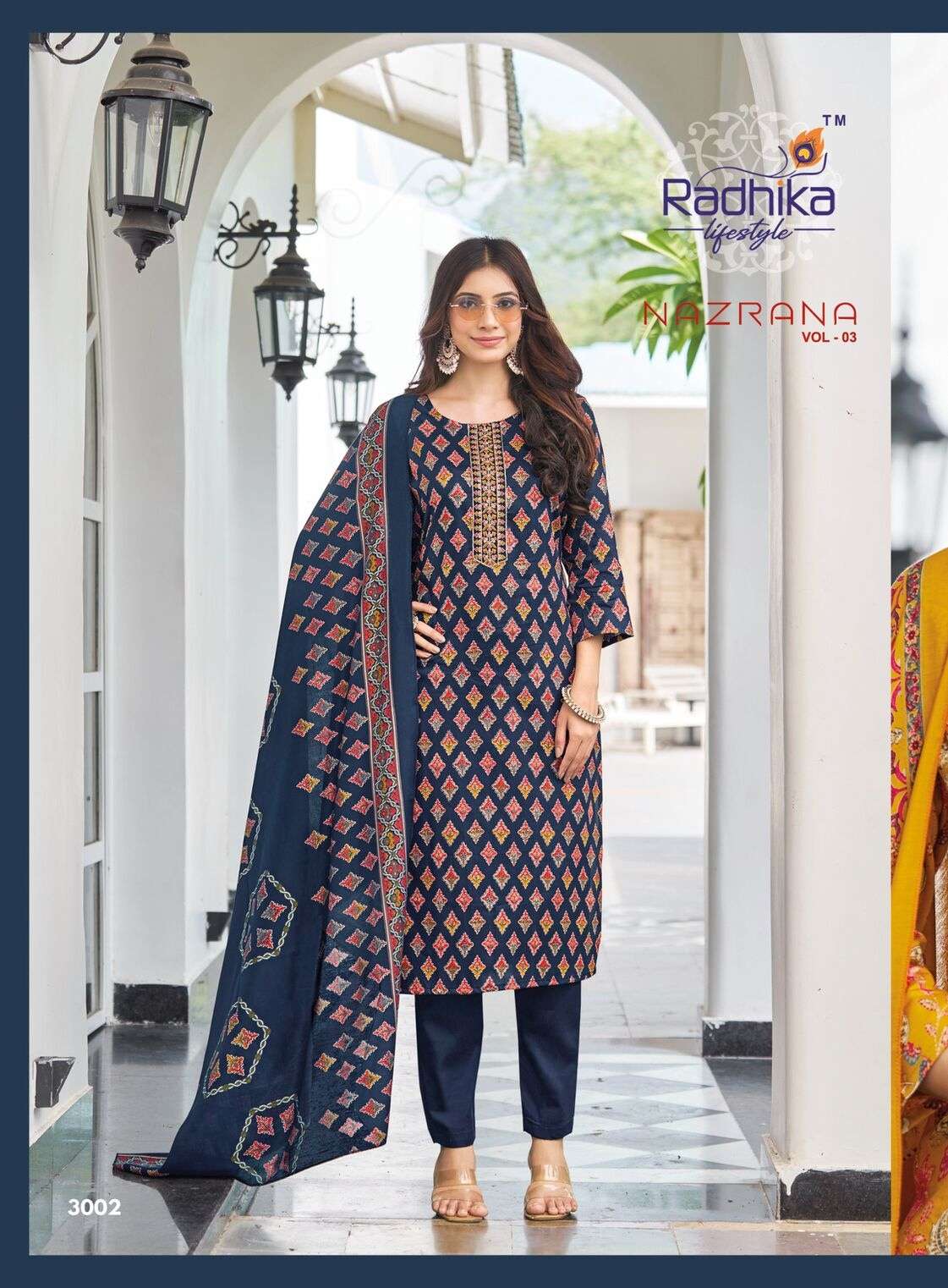 NAZRANA VOL 3 BY RADHIKA LIFESTYLE IN JAM SATIN DISCHARGE PRINT WITH EMBROIDERY WORK