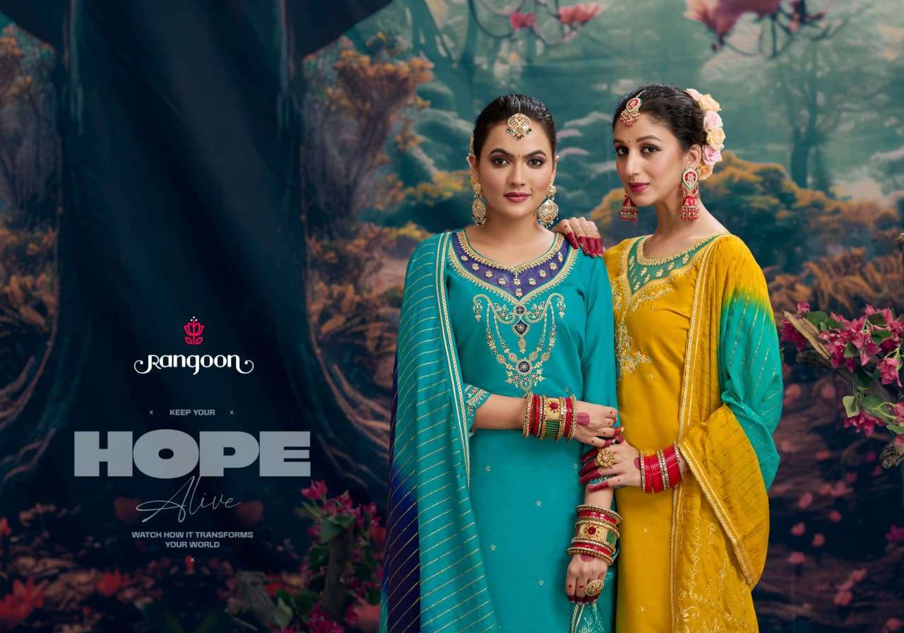 NIRJA BY RANGOON IN FANCY SILK WITH EMBROIDERY WORK AND FULL COTTON MAL INNER 