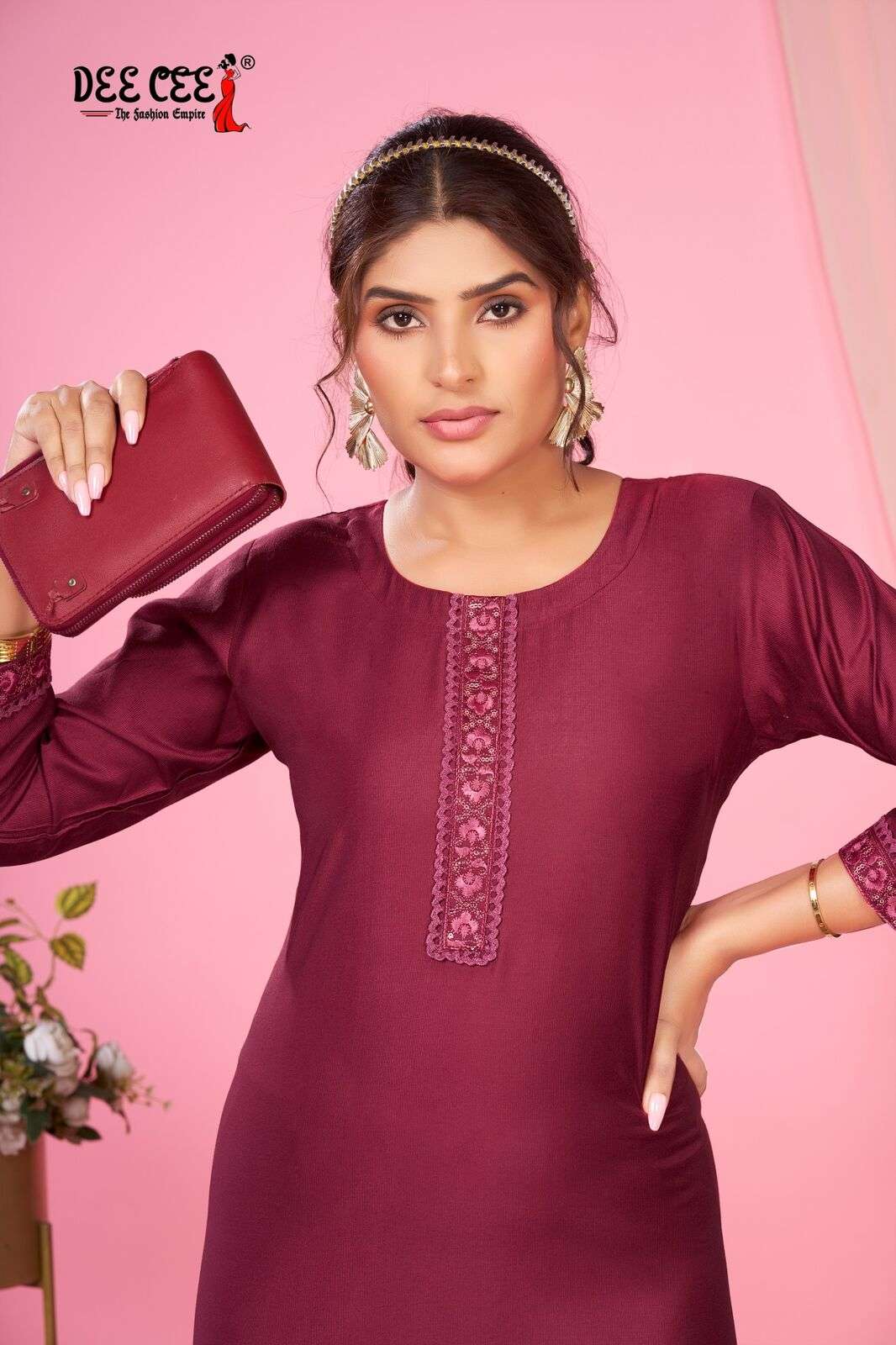 NIVETHA BY DEECEE IN DOBBY FABRIC STRAIGHT KURTI WITH COMPUTER EMBROIDERY BORDER WITH LACE 