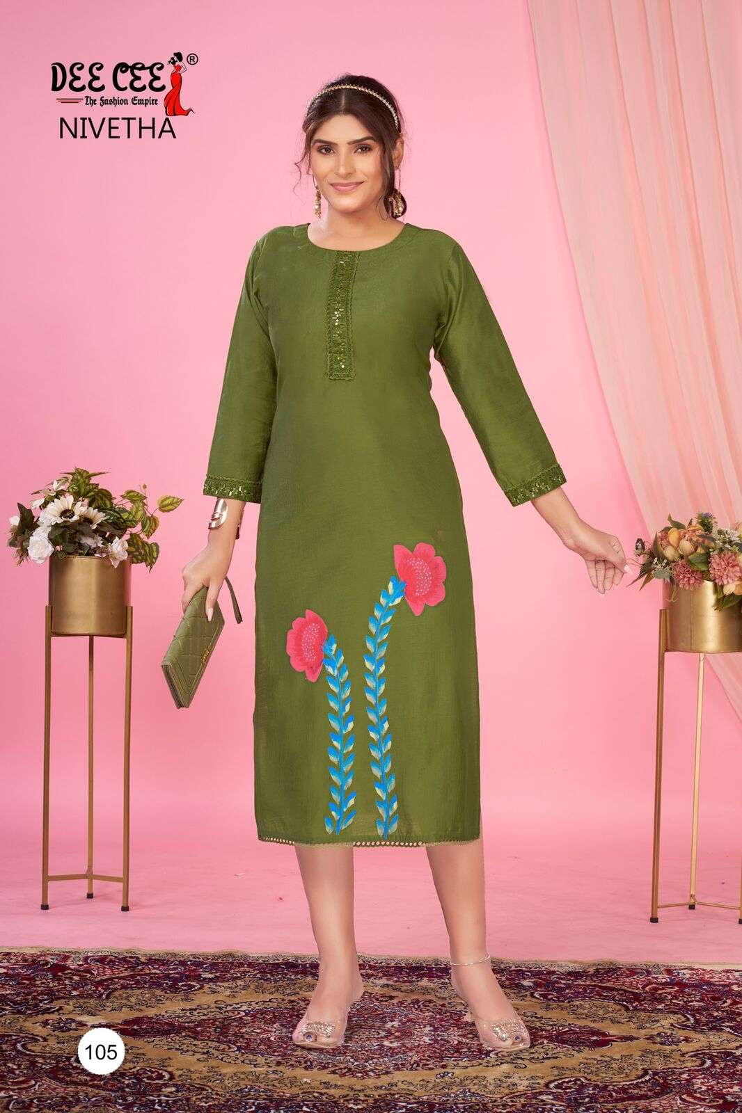 NIVETHA BY DEECEE IN DOBBY FABRIC STRAIGHT KURTI WITH COMPUTER EMBROIDERY BORDER WITH LACE 