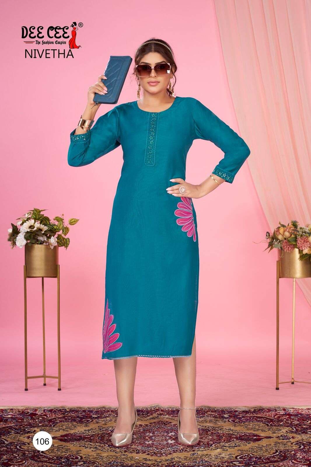 NIVETHA BY DEECEE IN DOBBY FABRIC STRAIGHT KURTI WITH COMPUTER EMBROIDERY BORDER WITH LACE 