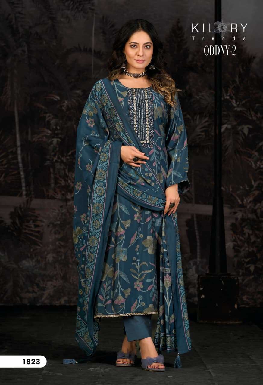 ODDNY-2 BY KILORY TRENDS IN PURE MUSLIN SILK DIGITAL FOIL PRINT WITH FANCY HAND WORK 