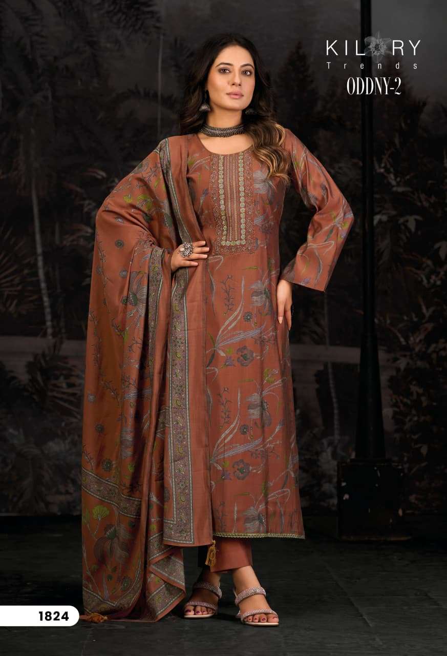 ODDNY-2 BY KILORY TRENDS IN PURE MUSLIN SILK DIGITAL FOIL PRINT WITH FANCY HAND WORK 