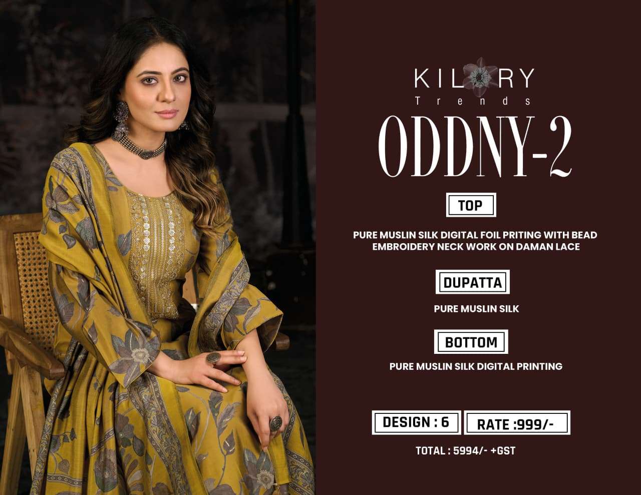 ODDNY-2 BY KILORY TRENDS IN PURE MUSLIN SILK DIGITAL FOIL PRINT WITH FANCY HAND WORK 
