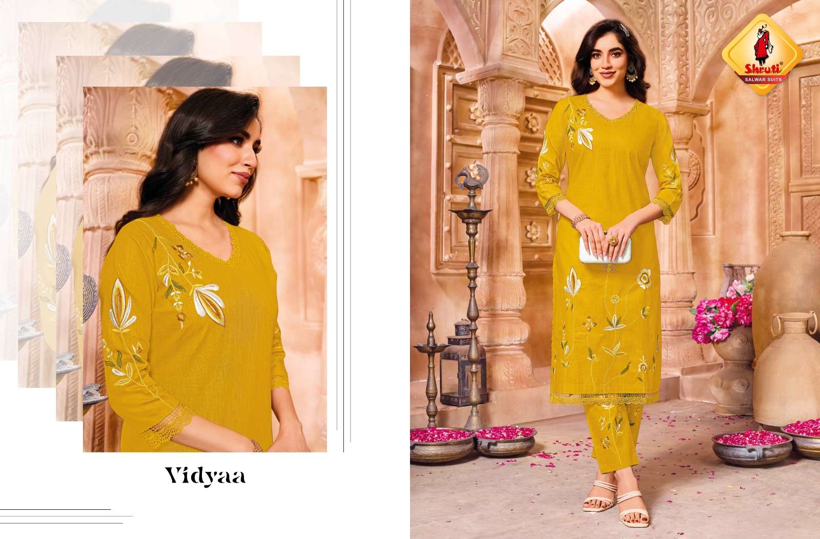 PAHELI VOL-12 BY SHRUTI SUIT PURE COTTON EMBROIDERY THREAD WORK KURTI PANT 