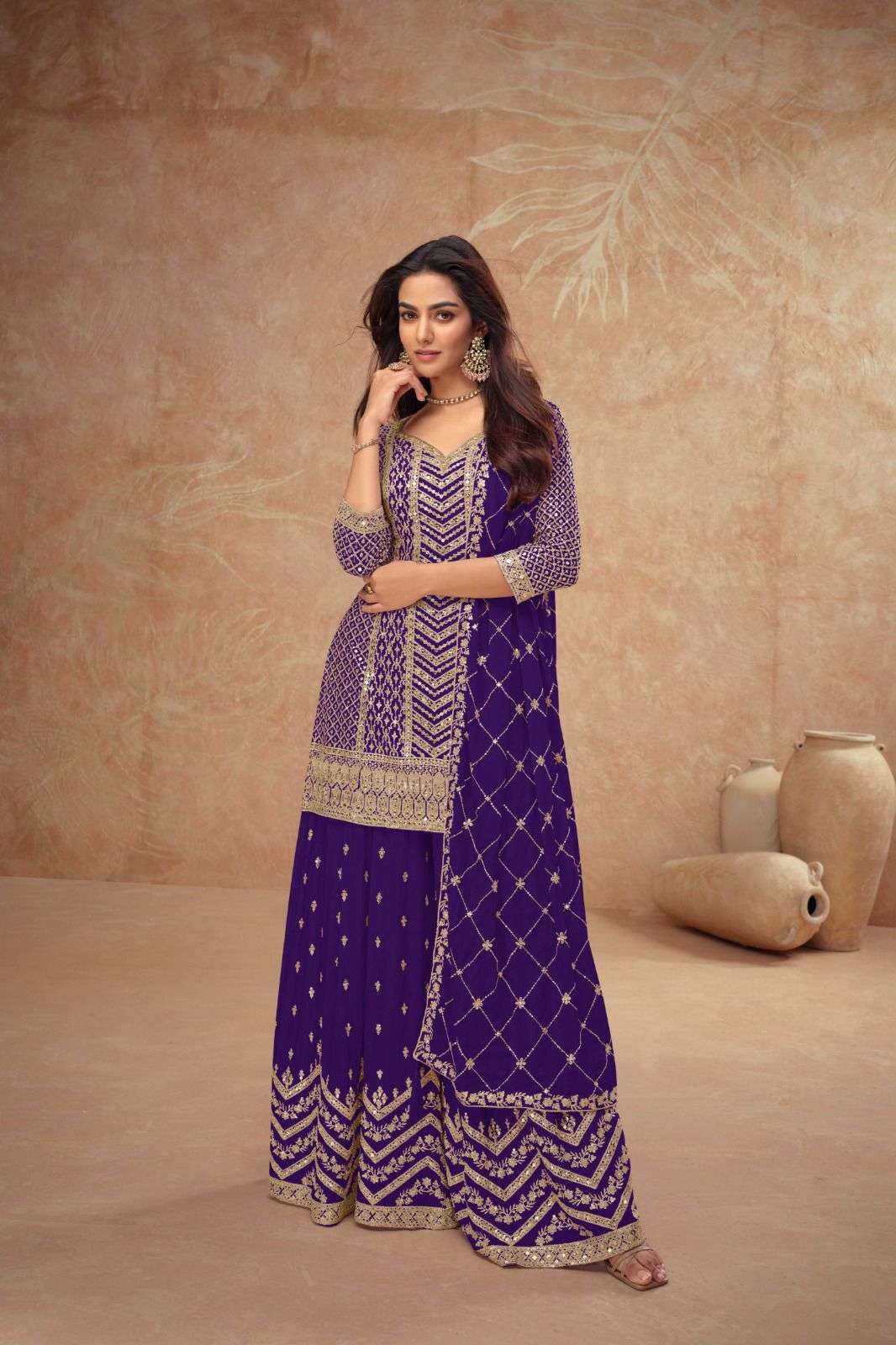 PALAK VOL-5 BY GULKAYRA DESIGNER IN REAL CHINON TOP & PLAZZO WITH EMBROIDERY WORK 