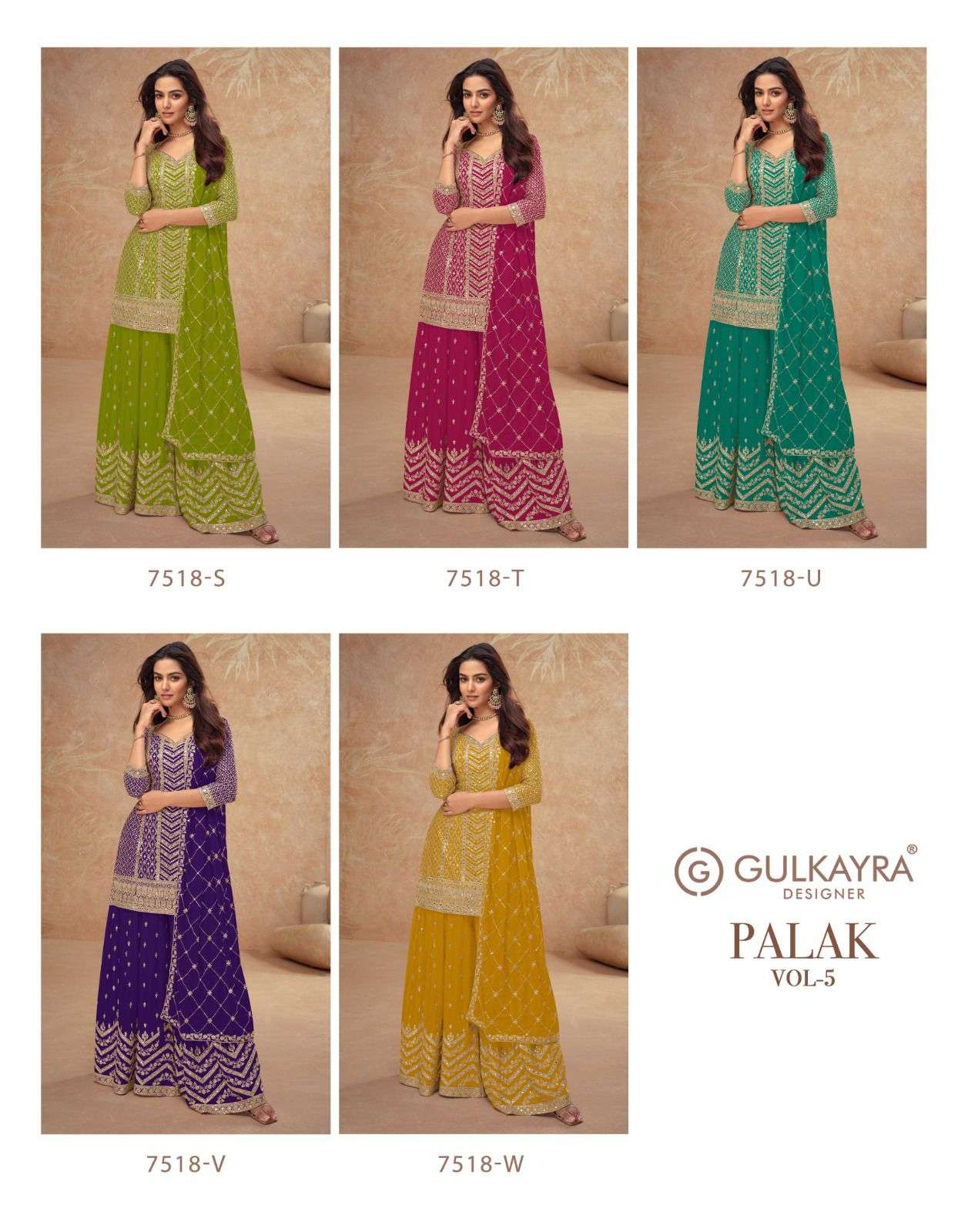 PALAK VOL-5 BY GULKAYRA DESIGNER IN REAL CHINON TOP & PLAZZO WITH EMBROIDERY WORK 
