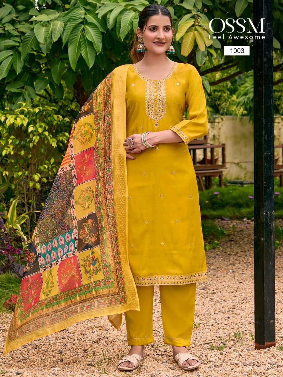 PIHU BY OSSM IN VISCOSE ROMAN SILK WITH HEAVY EMBROIDERY WORK AND PANT POCKET 