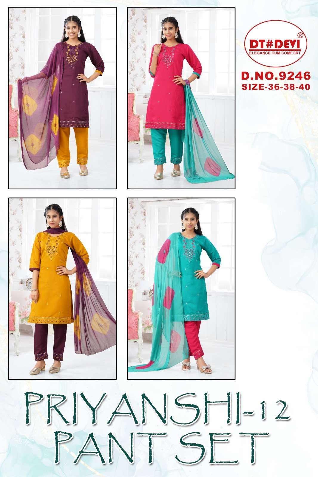 PRIYANSHI-12 BY DT DEVI IN ROMAN SILK DESIGN KURTI PANT SET &  NAZEEN DOUBLE COLOUR DUPATTA 