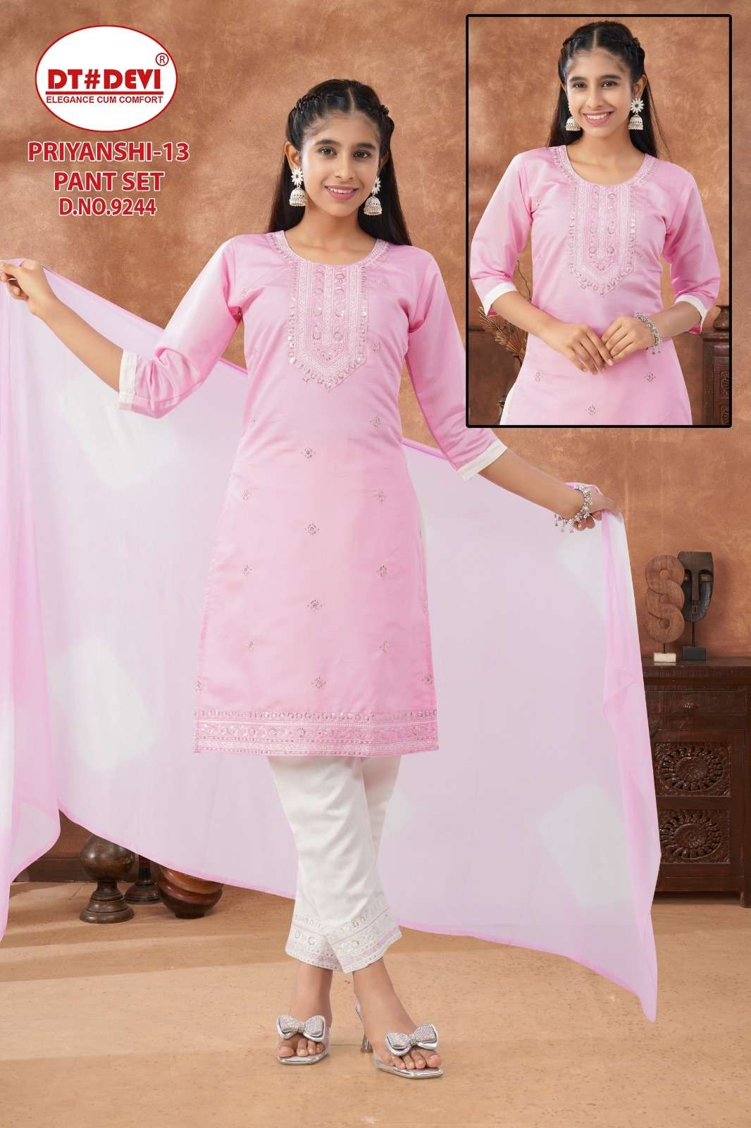 PRIYANSHI-13 BY DT DEVI IN ROMAN SILK DESIGN KURTI PANT SET &  NAZEEN DOUBLE COLOUR DUPATTA 