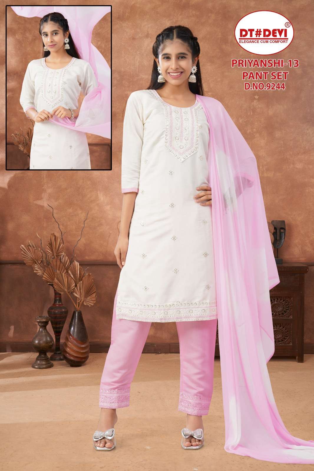 PRIYANSHI-13 BY DT DEVI IN ROMAN SILK DESIGN KURTI PANT SET &  NAZEEN DOUBLE COLOUR DUPATTA 