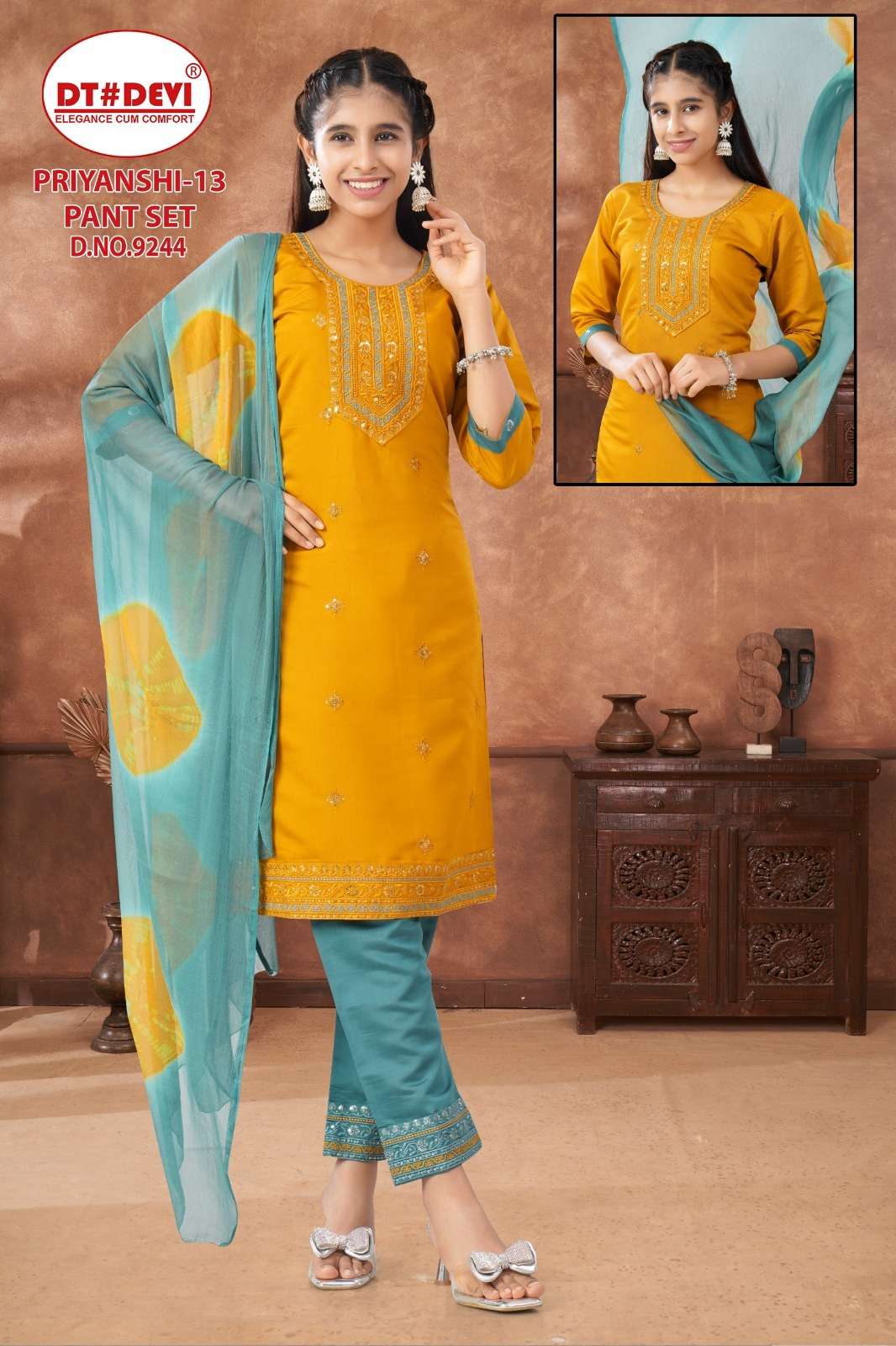 PRIYANSHI-13 BY DT DEVI IN ROMAN SILK DESIGN KURTI PANT SET &  NAZEEN DOUBLE COLOUR DUPATTA 