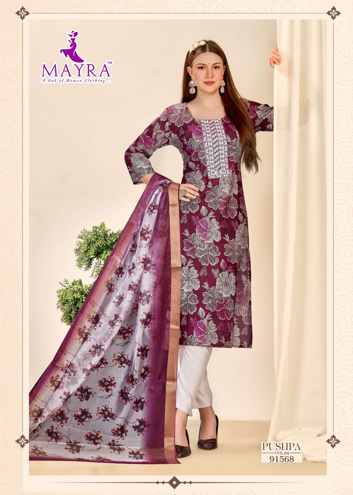 PUSHPA-4 BY MAYRA FASHION IN HEAVY VERTICAN PRINT WITH SEQUENCE EMBROIDERY WORK