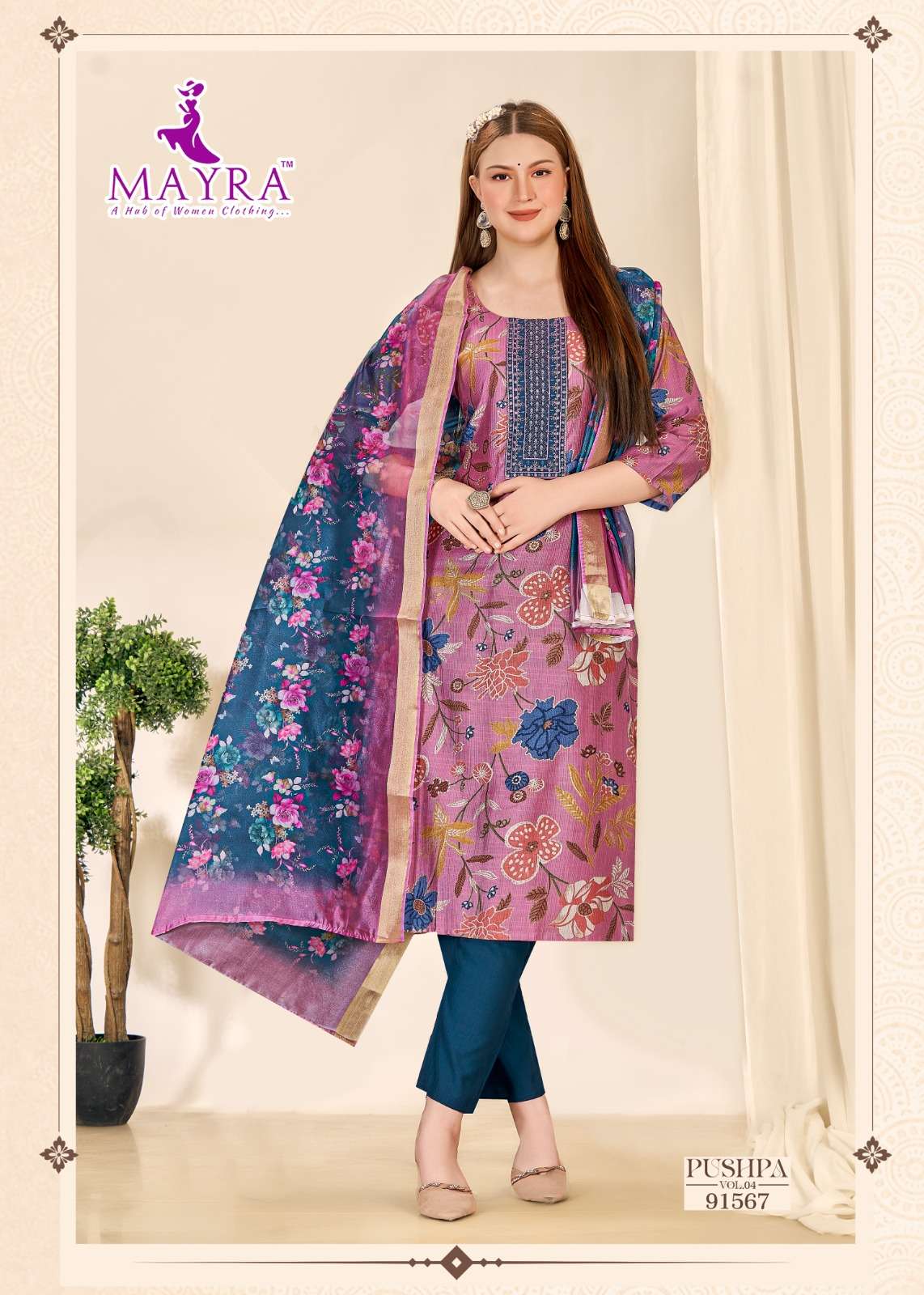 PUSHPA-4 BY MAYRA FASHION IN HEAVY VERTICAN PRINT WITH SEQUENCE EMBROIDERY WORK