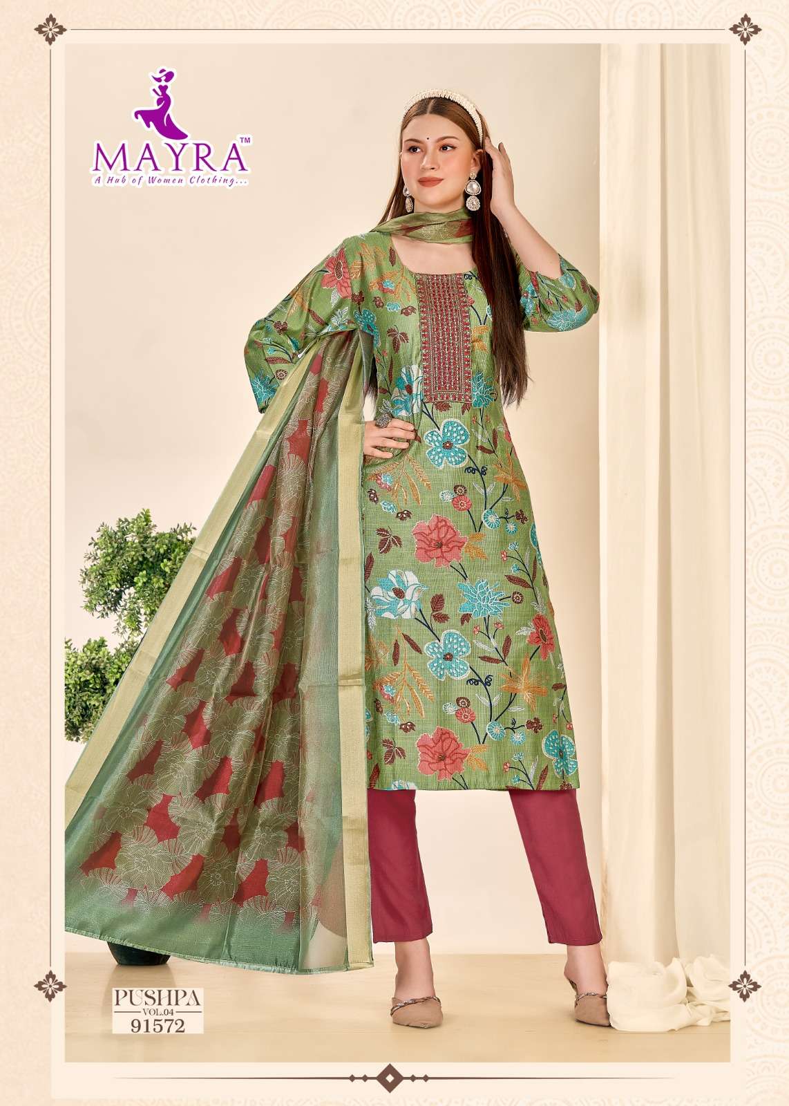 PUSHPA-4 BY MAYRA FASHION IN HEAVY VERTICAN PRINT WITH SEQUENCE EMBROIDERY WORK