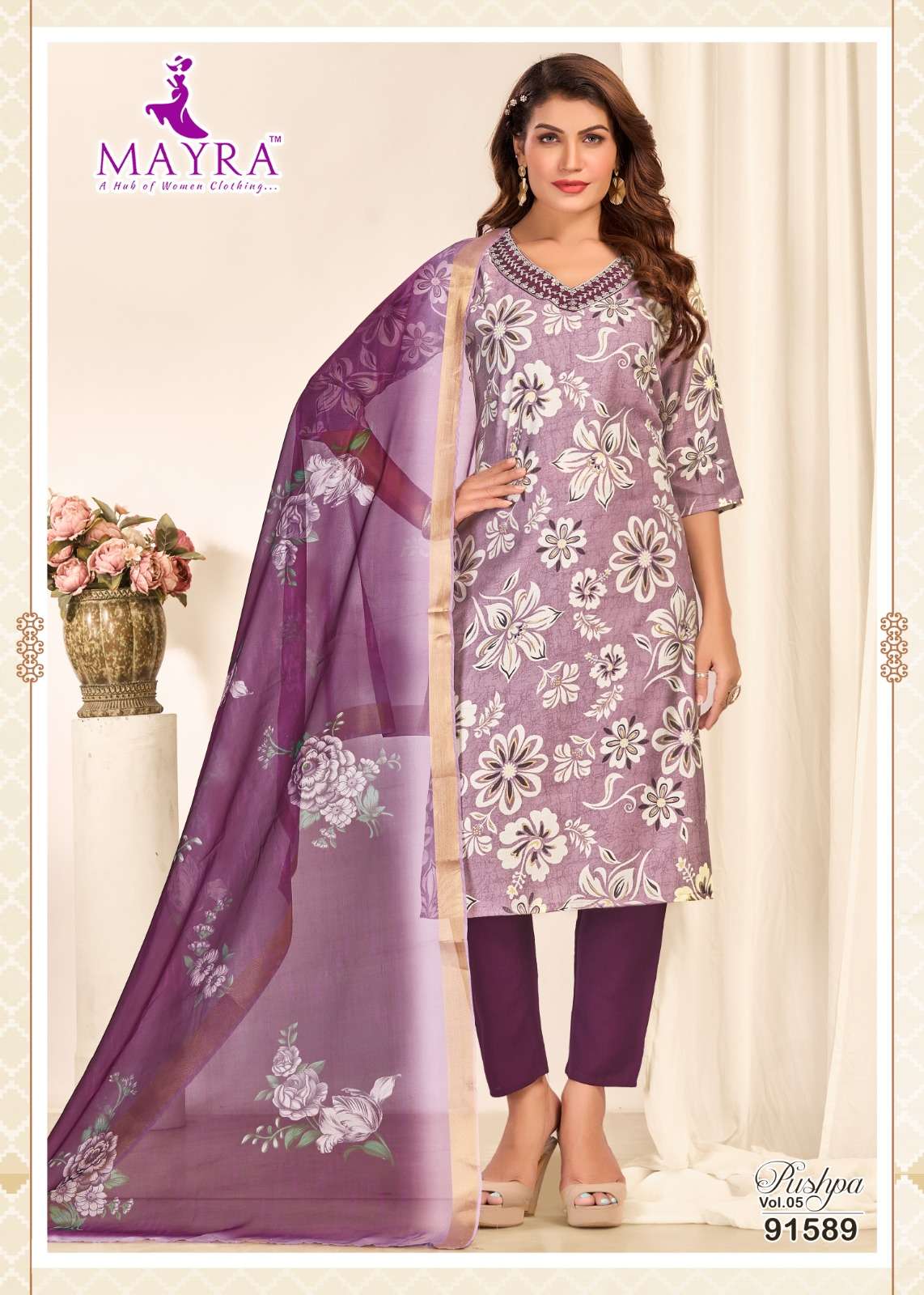 PUSHPA-5 BY MAYRA FASHION IN HEAVY VERTICAN PRINT WITH SEQUENCE EMBROIDERY WORK