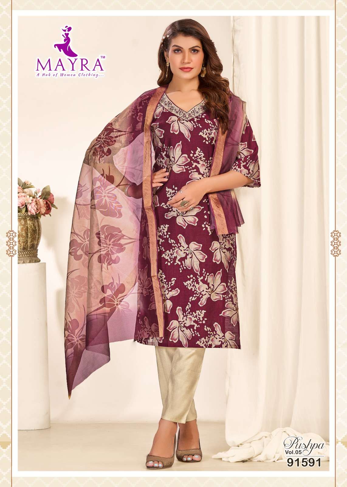 PUSHPA-5 BY MAYRA FASHION IN HEAVY VERTICAN PRINT WITH SEQUENCE EMBROIDERY WORK