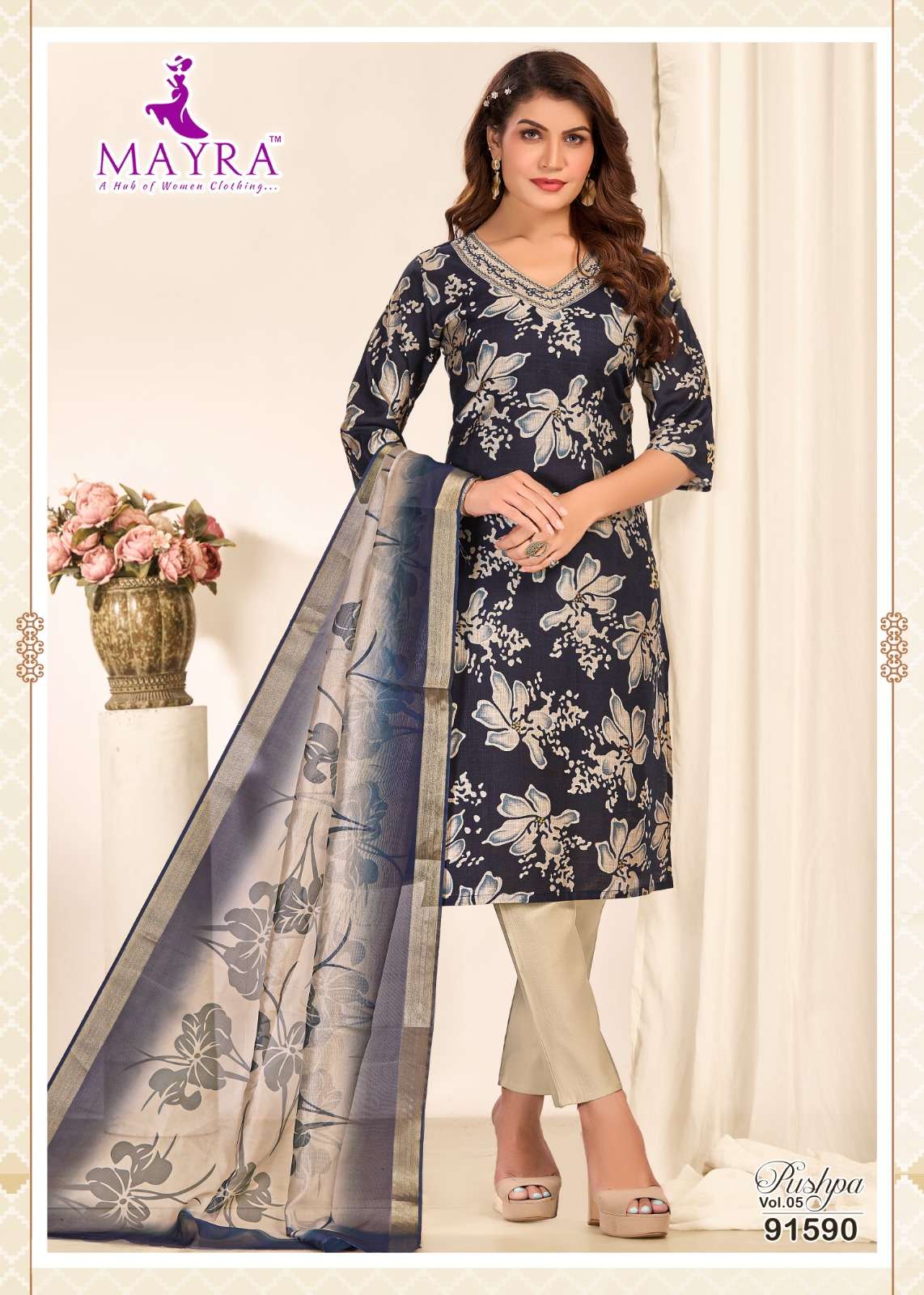 PUSHPA-5 BY MAYRA FASHION IN HEAVY VERTICAN PRINT WITH SEQUENCE EMBROIDERY WORK