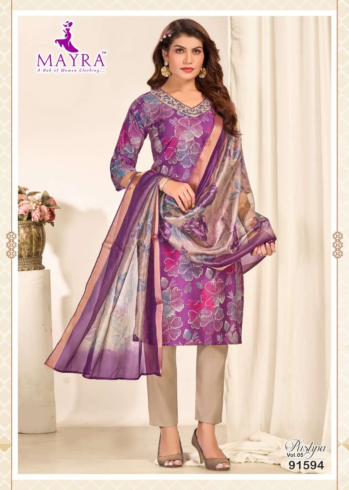 PUSHPA-5 BY MAYRA FASHION IN HEAVY VERTICAN PRINT WITH SEQUENCE EMBROIDERY WORK