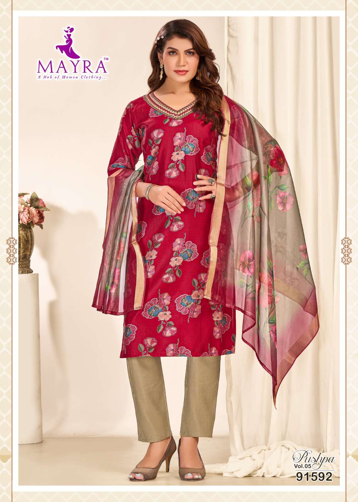 PUSHPA-5 BY MAYRA FASHION IN HEAVY VERTICAN PRINT WITH SEQUENCE EMBROIDERY WORK