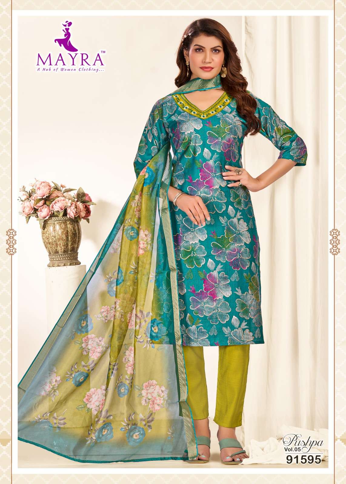 PUSHPA-5 BY MAYRA FASHION IN HEAVY VERTICAN PRINT WITH SEQUENCE EMBROIDERY WORK