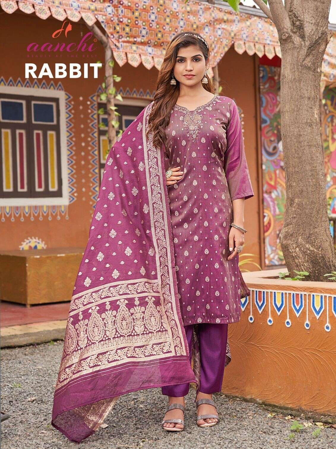 RABBIT BY AANCHI IN TISSUE BUTTI WITH FANCY JACQUARD DUPATTA STRAIGHT CONCEPT