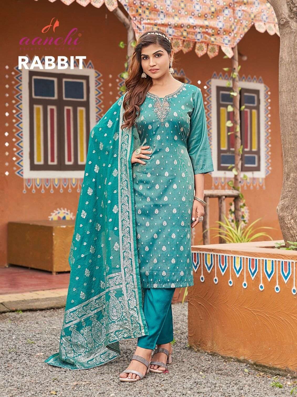 RABBIT BY AANCHI IN TISSUE BUTTI WITH FANCY JACQUARD DUPATTA STRAIGHT CONCEPT