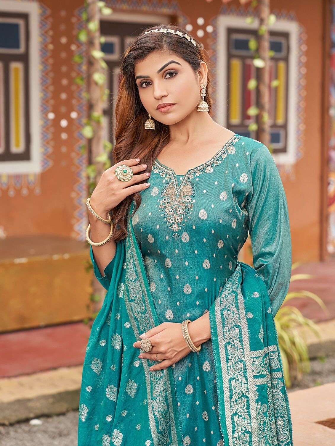 RABBIT BY AANCHI IN TISSUE BUTTI WITH FANCY JACQUARD DUPATTA STRAIGHT CONCEPT