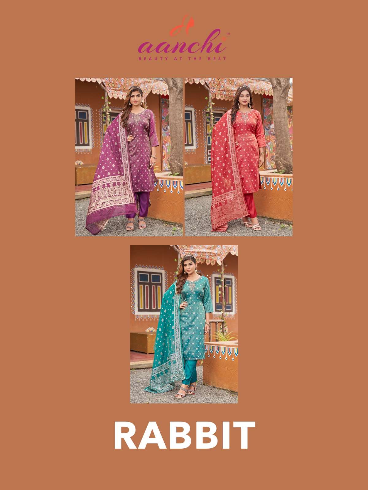 RABBIT BY AANCHI IN TISSUE BUTTI WITH FANCY JACQUARD DUPATTA STRAIGHT CONCEPT